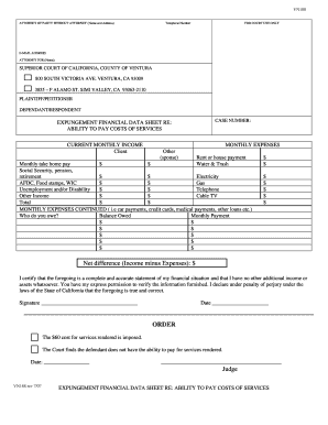 California Expungement Financial Data Sheet
