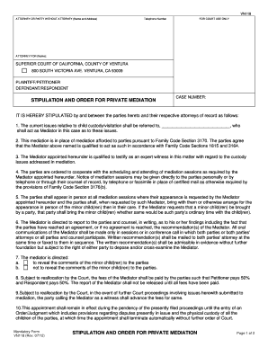Stipulation and Order for Private Mediation