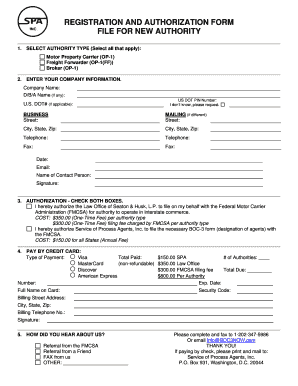Motor Carrier Authority Registration Form