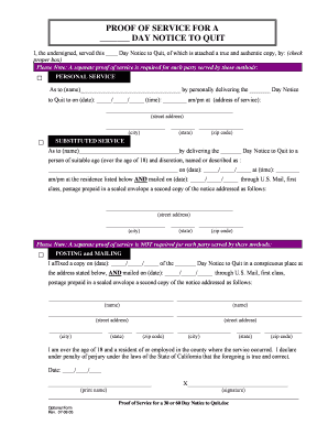 Proof of Service for a Day Notice to Quit