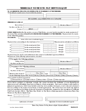 Three Day Notice to Pay Rent or Quit