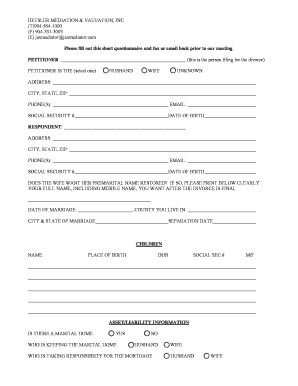 Florida Divorce Mediation Questionnaire