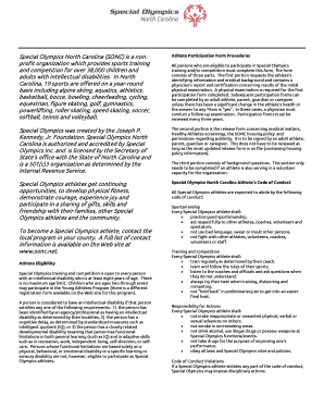 Special Olympics North Carolina Athlete Participation Form