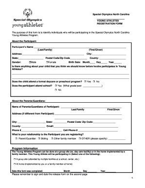 Special Olympics North Carolina Young Athletes Registration Form