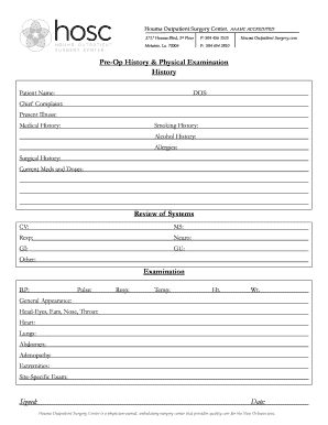 H&amp;amp;amp;P Form - Houma Outpatient Surgery Center