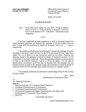Filing of monthly returns in Form I - Tamil Nadu VAT - tnvat gov