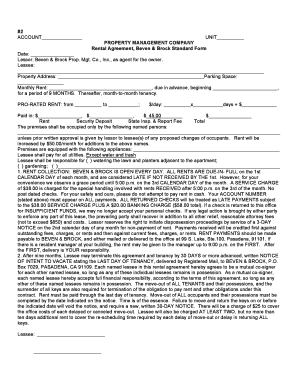 Beven & Brock Standard Rental Agreement