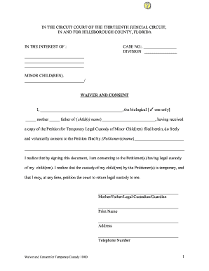 Waiver and Consent for Temporary Custody