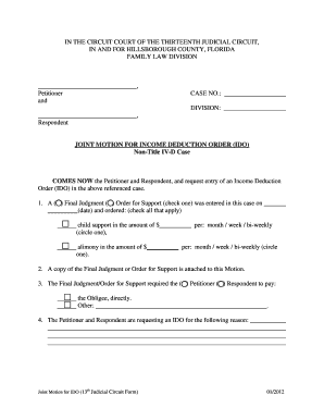 Joint Motion for Income Deduction Order