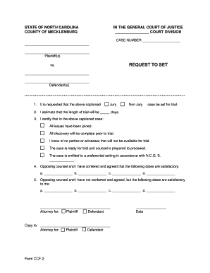North Carolina Request to Set Case for Trial