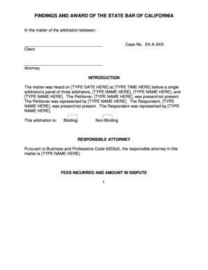 California Attorney Fee Arbitration Award Form