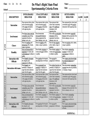 Sportsmanship Criteria Form