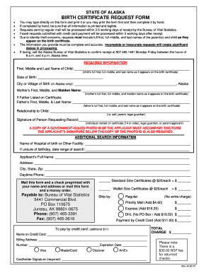 Alaska Birth Certificate Request Form