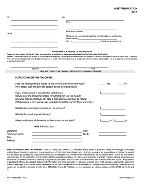 401K Asset Verification Form