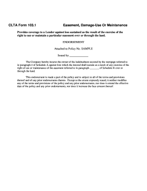 CLTA Form 103.1 Easement, Damage-Use Or Maintenance