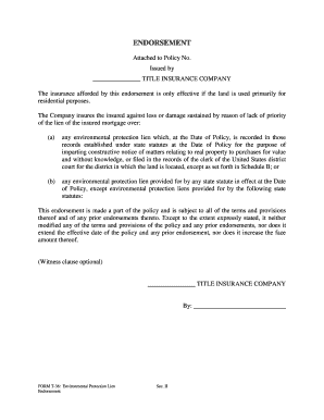 Title Insurance Environmental Protection Lien Endorsement