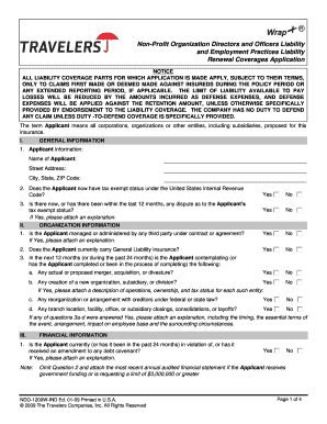Non-Profit Directors and Officers Liability Renewal Application