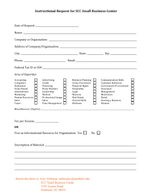 Small Business Center Instructional Request Form