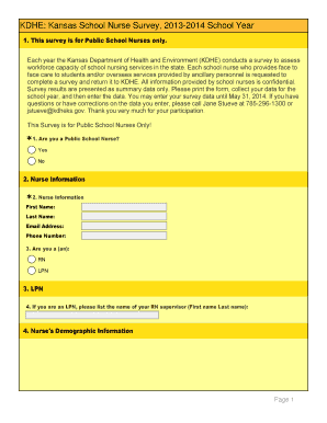 KDHE Kansas School Nurse Survey, 2013-2014 School Year