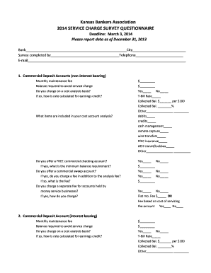 Kansas Bankers Association 2014 SERVICE CHARGE SURVEY