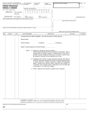 California Fresh Produce Weekly Order Form