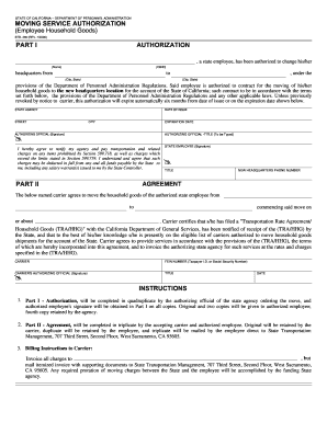 California Moving Service Authorization