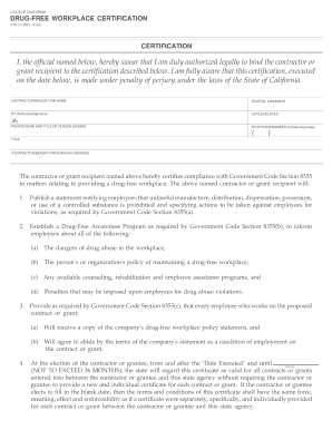 California Drug-Free Workplace Certification