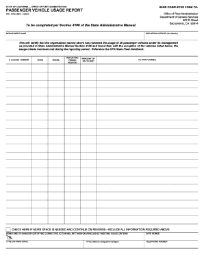 California Passenger Vehicle Usage Report