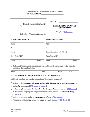 Oregon Residential Eviction Complaint