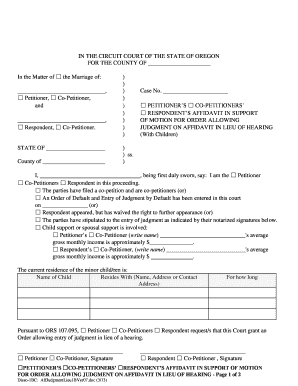 Oregon Affidavit in Support of Motion for Order Allowing Judgment on Affidavit in Lieu of Hearing