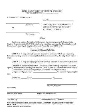 Petitioner's Motion for Default Order and Entry of Judgment by Default