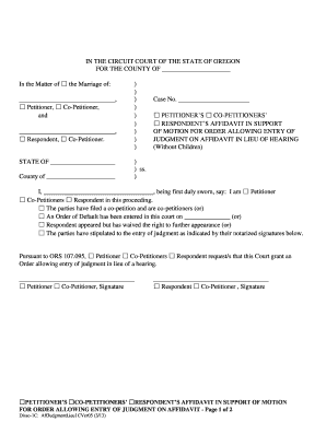 Oregon Divorce Judgment Affidavit