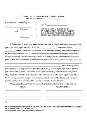 Oregon Post-Judgment Temporary Status Quo Order