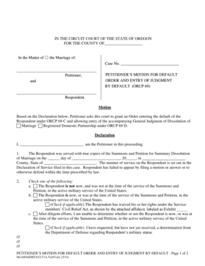 Petitioner's Motion for Default Order and Entry of Judgment by Default