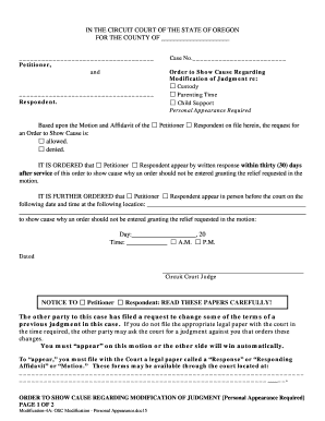 Order to Show Cause Regarding Modification of Judgment