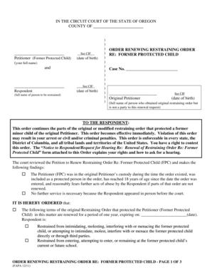Order Renewing Restraining Order Re: Former Protected Child