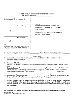 Oregon Co-Petition for Dissolution of Marriage with Children