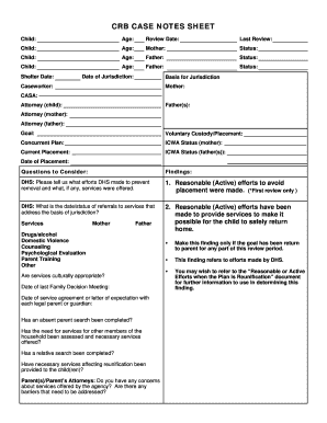 Child Review Board Case Notes Sheet