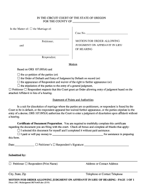 Motion for Order Allowing Judgment on Affidavit in Lieu of Hearing