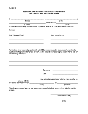 DBE Unavailability Certification