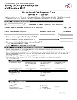 Rhode Island Occupational Injuries and Illnesses Fax Response Form