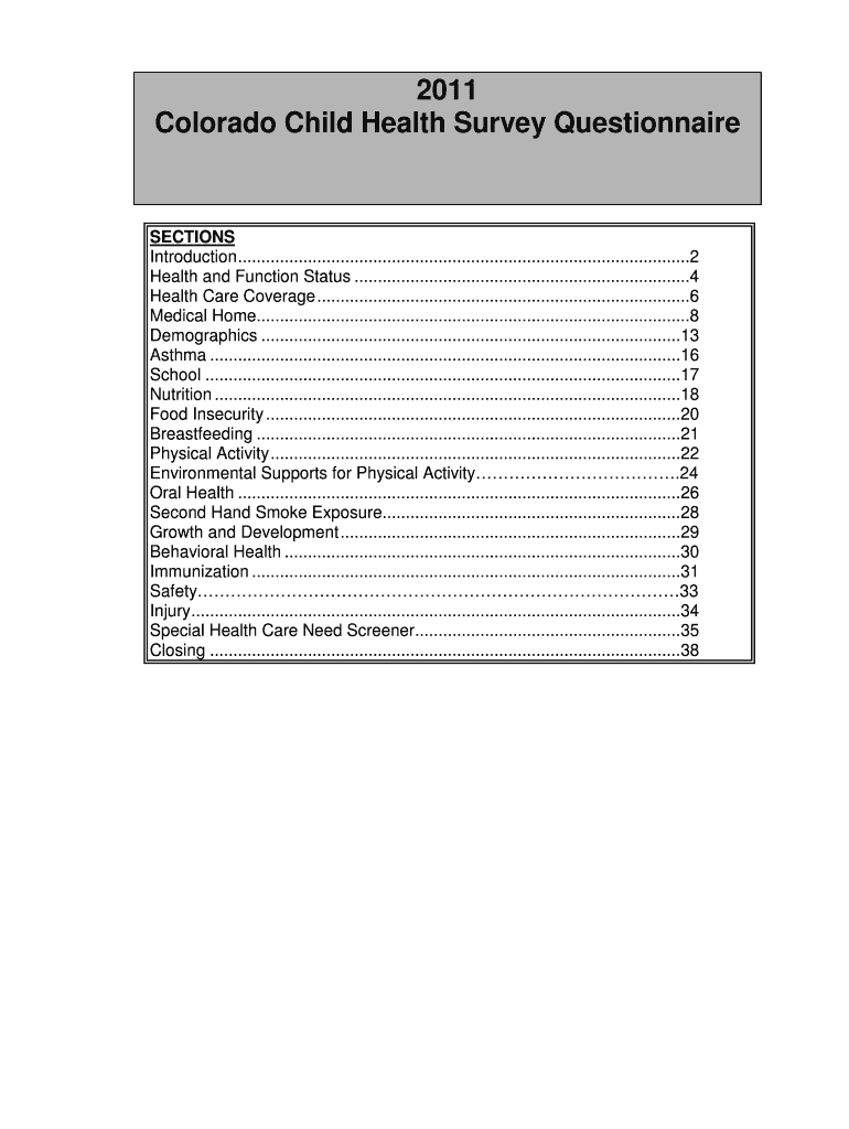 Fillable Online 2011 Colorado Child Health Survey Questionnaire