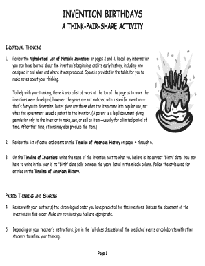 Invention Birthdays Activity