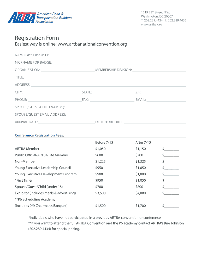 Fillable Online aem Download the ARTBA National Convention Registration