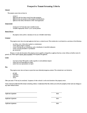 Tenant Screening Criteria Agreement