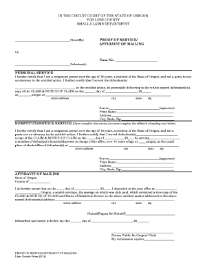 Oregon Small Claims Proof of Service