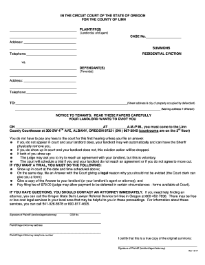 Oregon Residential Eviction Summons