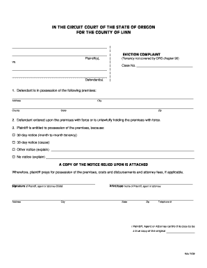 Oregon Eviction Complaint Form