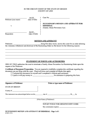 Petitioner's Motion and Affidavit for Dismissal