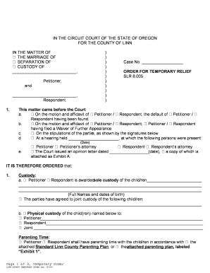 Oregon Temporary Custody Order